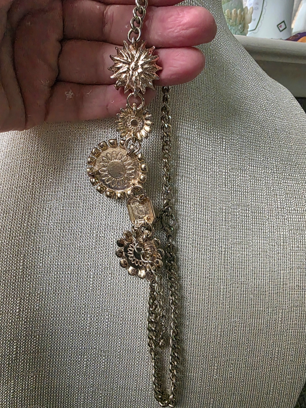 Gold-Tone Multi-Stone Purple Floral Statement Necklace - Picture 5 of 5
